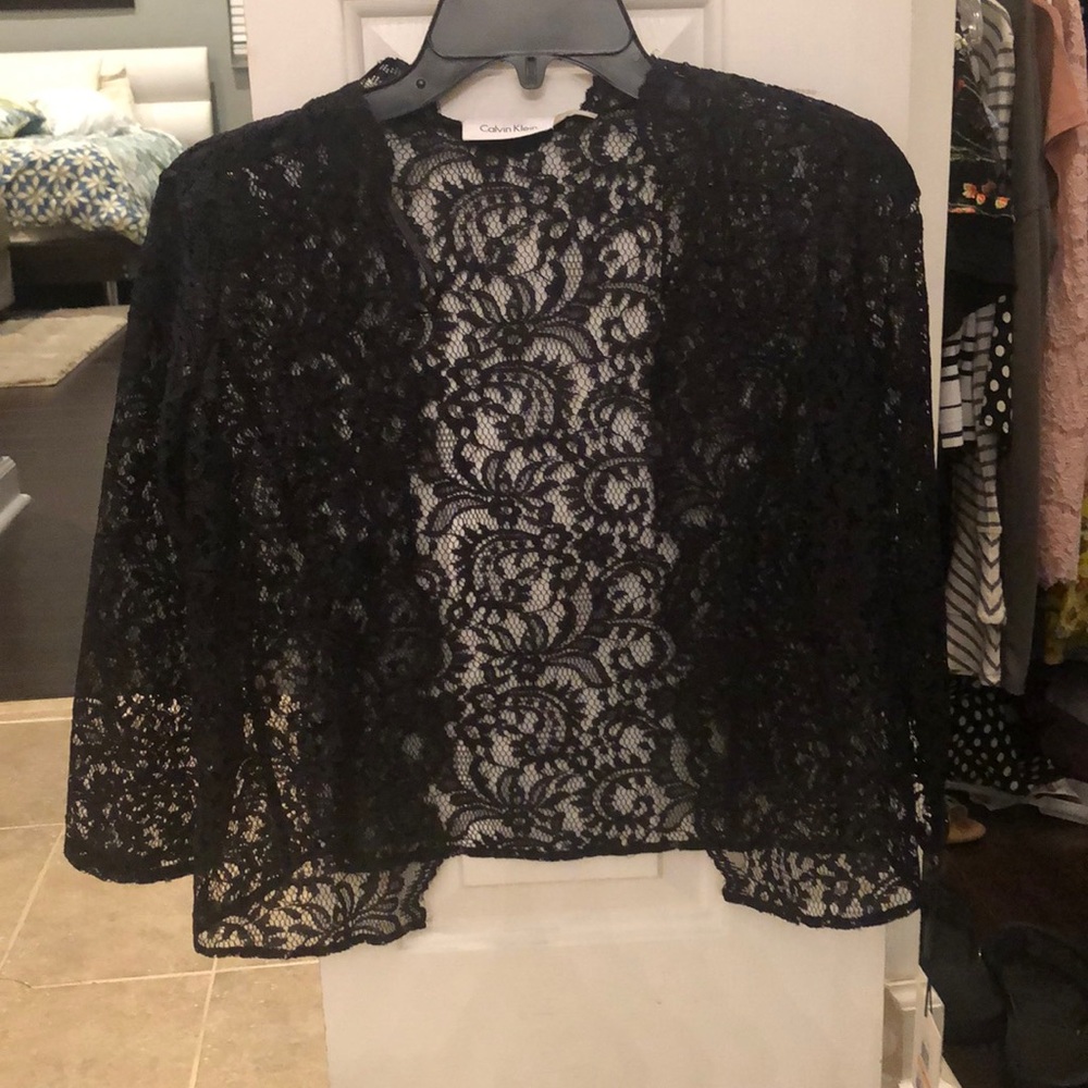 Calvin Klein Womens Lace Scalloped Cardigan Top